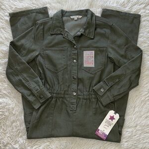 Girls Vanilla Star Cargo Pocket Jumpsuit Size M Olive Green Long Sleeve- New
